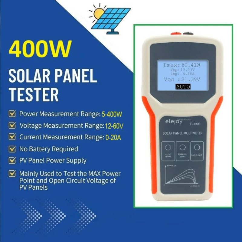 Solar Panel Multimeter ELEJOY EL400B Voltage 12-60V Max Power 400W Max Current 20A Measure PV MPPT Power Output